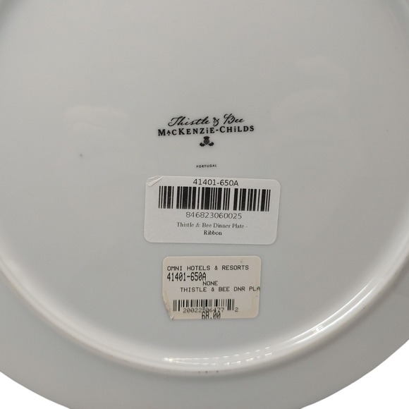 New Mackenzie Childs Thistle and Bee Dinner Plate Retired Ribbon 41401 650A - Picture 9 of 10